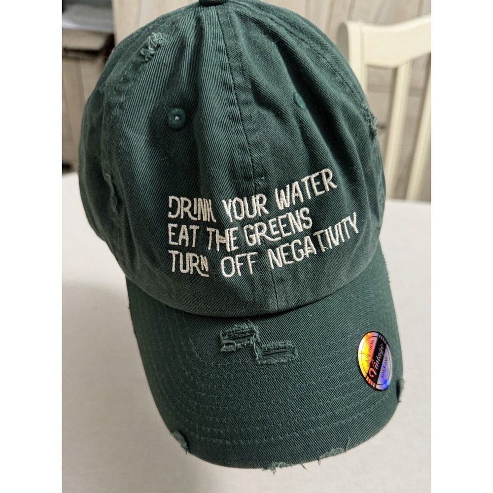 KBETHOS Vintage Distressed Dad Hat Green Graphic Quote Strapback Cap Grunge New